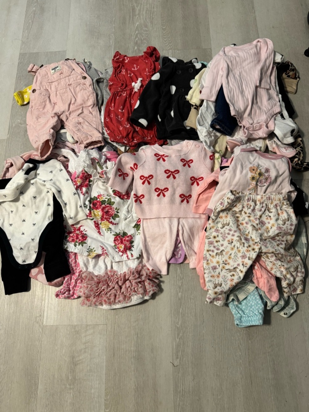 Baby Girl Clothing Lot - Pink, Red, Black Floral Pieces